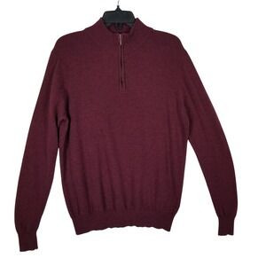 WoolOvers Quarter Zip Sweater Mens Medium Burgundy Merino Wool Cashmere Blend